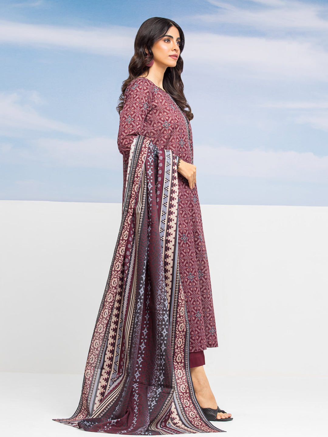 EWU24A1-28192-3P Unstitched Burgundy Printed Lawn 3 Piece