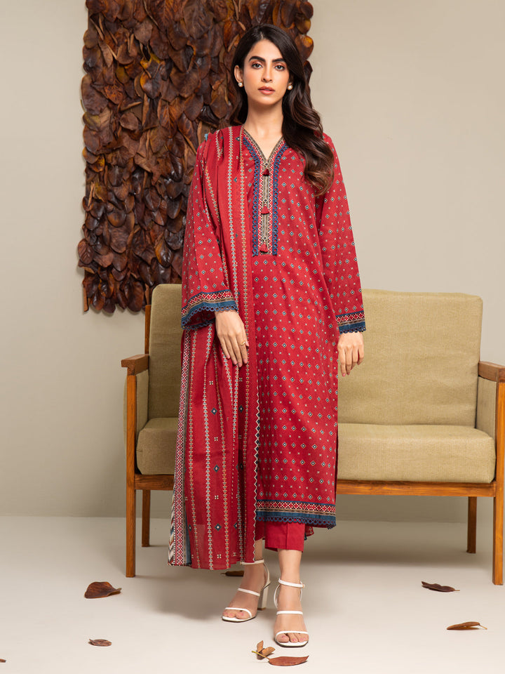 EWU24A2-27287-3P Unstitched Maroon Printed Cambric 3 Piece