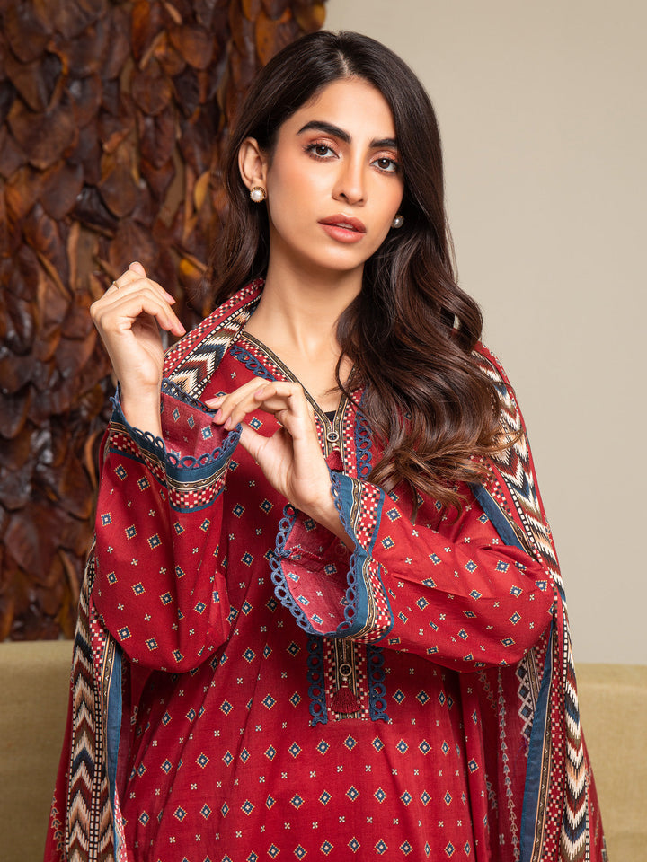 EWU24A2-27287-3P Unstitched Maroon Printed Cambric 3 Piece