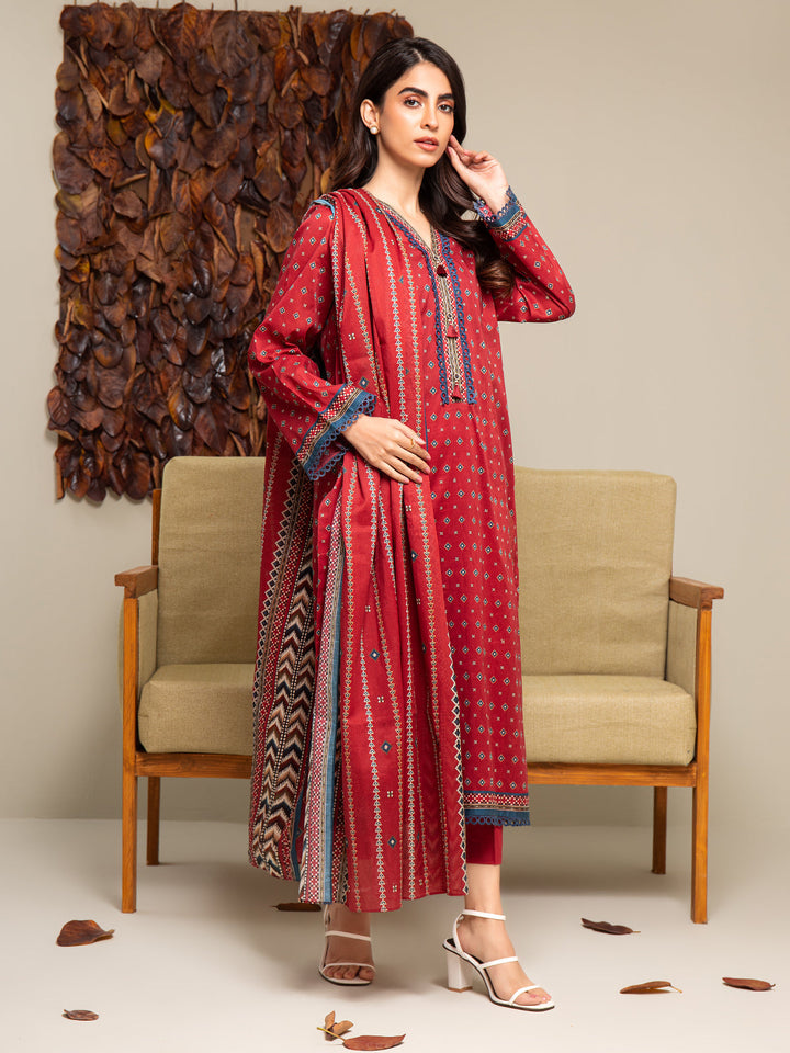 EWU24A2-27287-3P Unstitched Maroon Printed Cambric 3 Piece