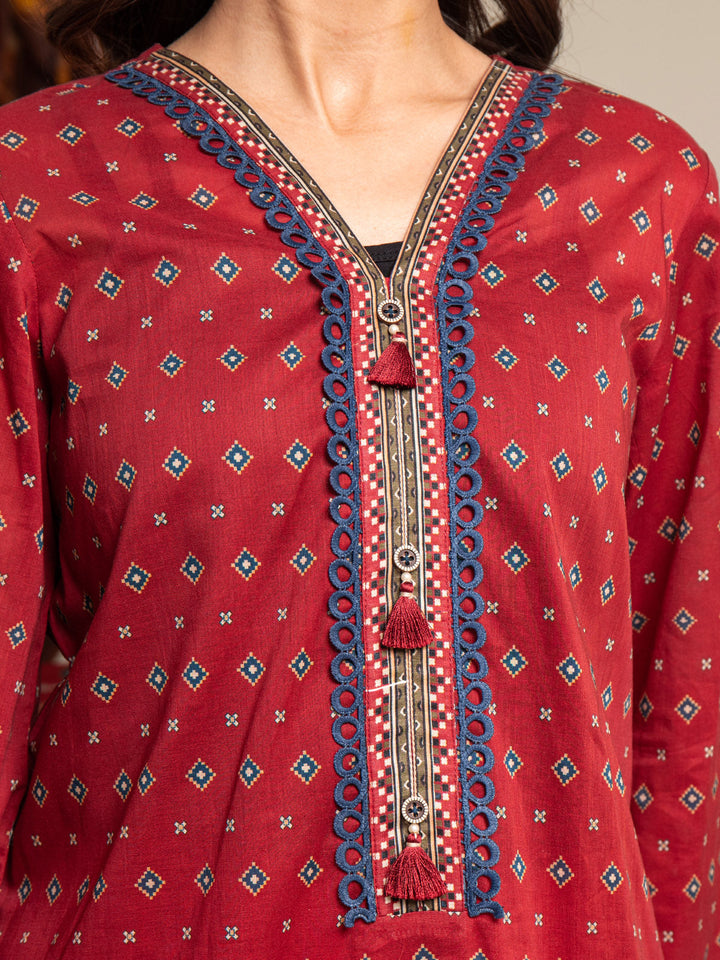 EWU24A2-27287-3P Unstitched Maroon Printed Cambric 3 Piece