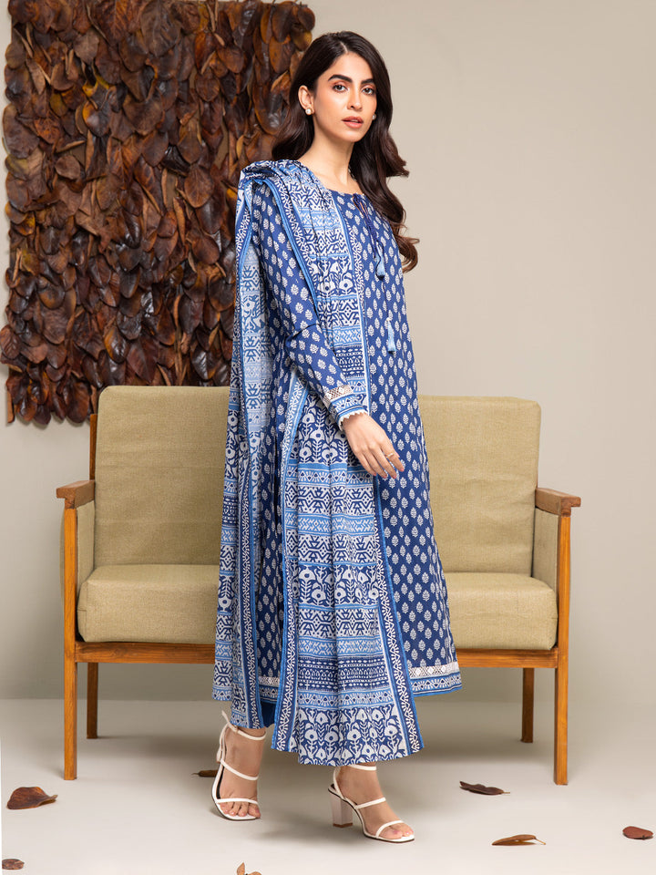 EWU24A2-27290-3P Unstitched Royal Blue Printed Cambric 3 Piece