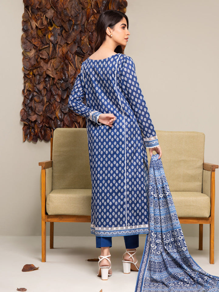 EWU24A2-27290-3P Unstitched Royal Blue Printed Cambric 3 Piece