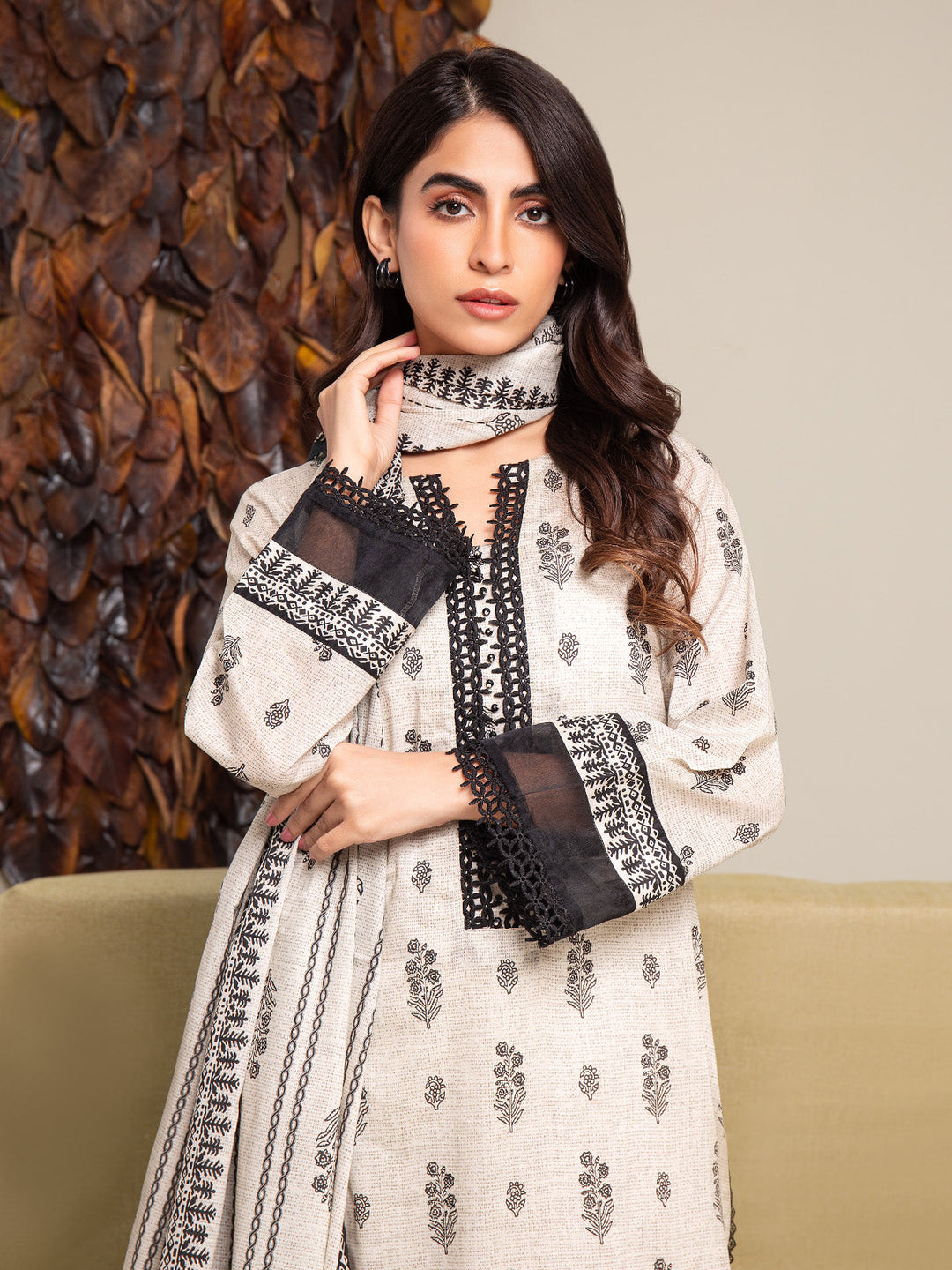 EWU24A2-27292-3P Unstitched Cream Printed Cambric 3 Piece