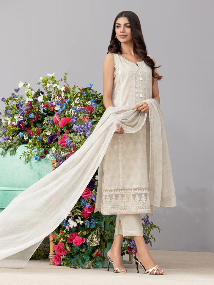 EWU22V1-26500 Unstitched Cream Embroidered Lawn 3 Piece
