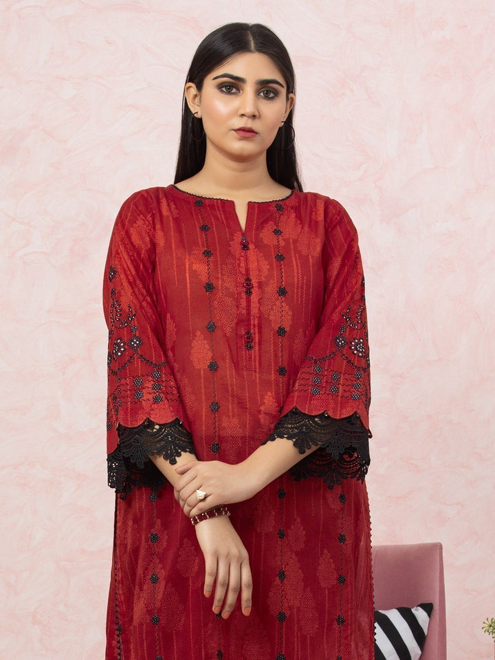 EWU22V1-26511 Unstitched Red Embroidered Lawn 2 Piece