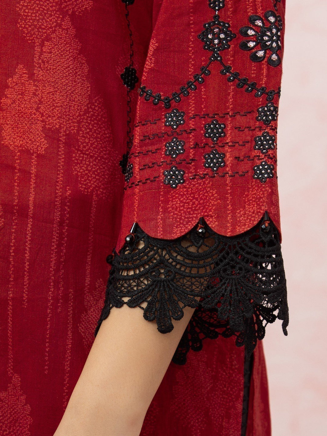 EWU22V1-26511 Unstitched Red Embroidered Lawn 2 Piece