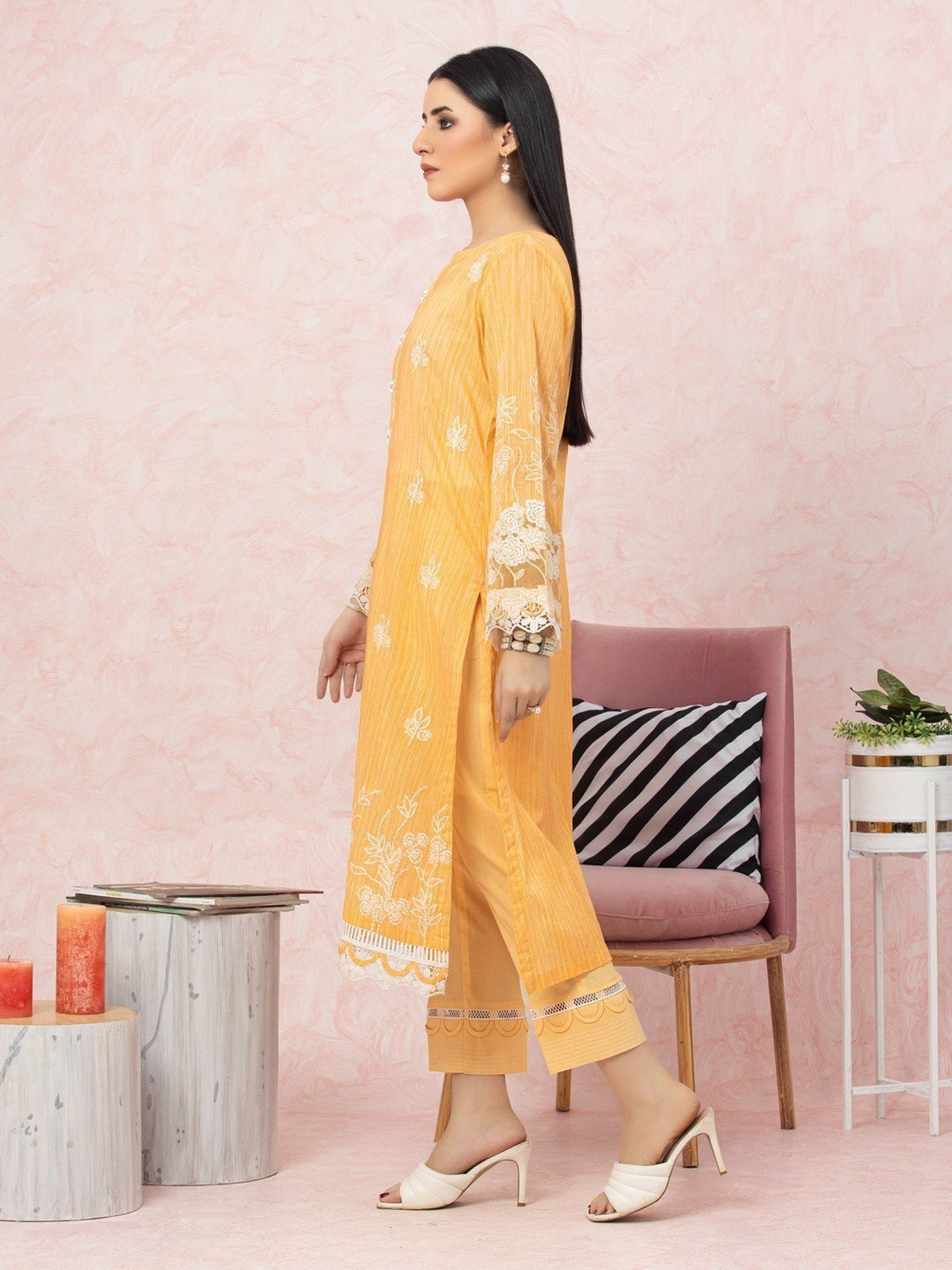 EWU22V1-26532 Unstitched Light Orange Embroidered Lawn 2 Piece