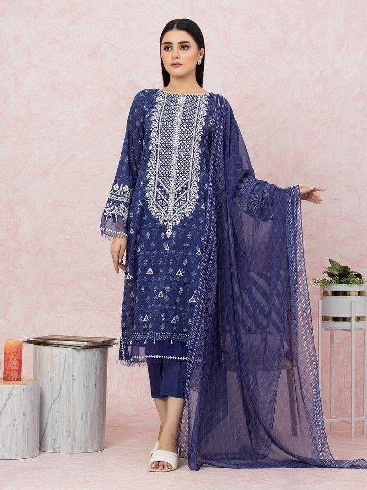 EWU22V1-26540 Unstitched Navy Blue Embroidered Lawn 3 Piece