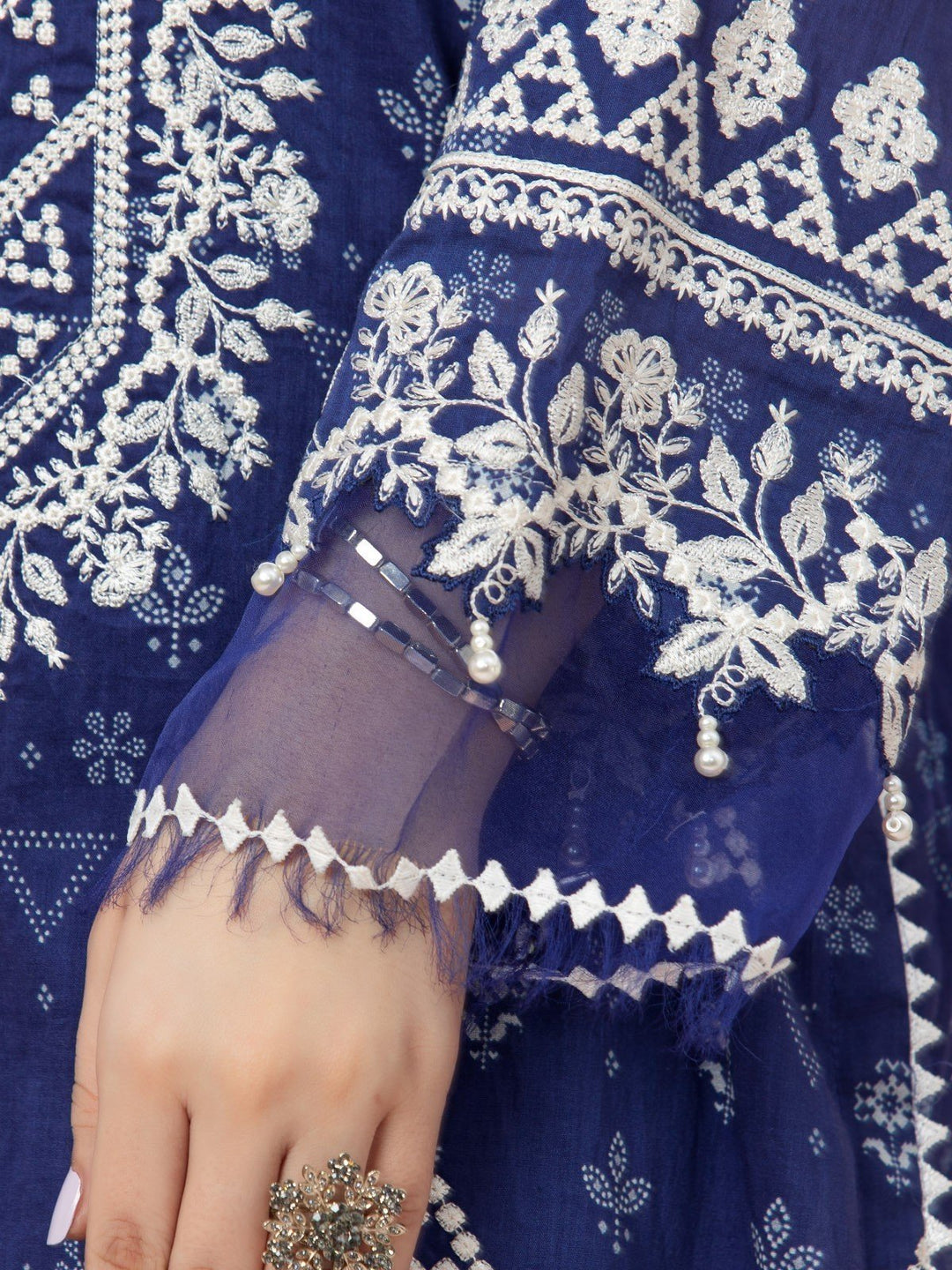 EWU22V1-26540 Unstitched Navy Blue Embroidered Lawn 3 Piece