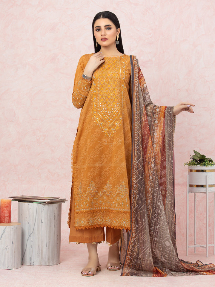 EWU22V1-26542 Unstitched Light Rust Embroidered Lawn 3 Piece