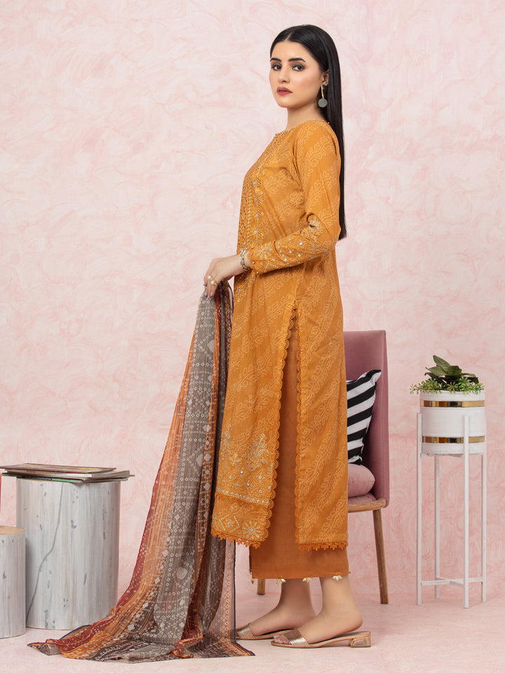 EWU22V1-26542 Unstitched Light Rust Embroidered Lawn 3 Piece