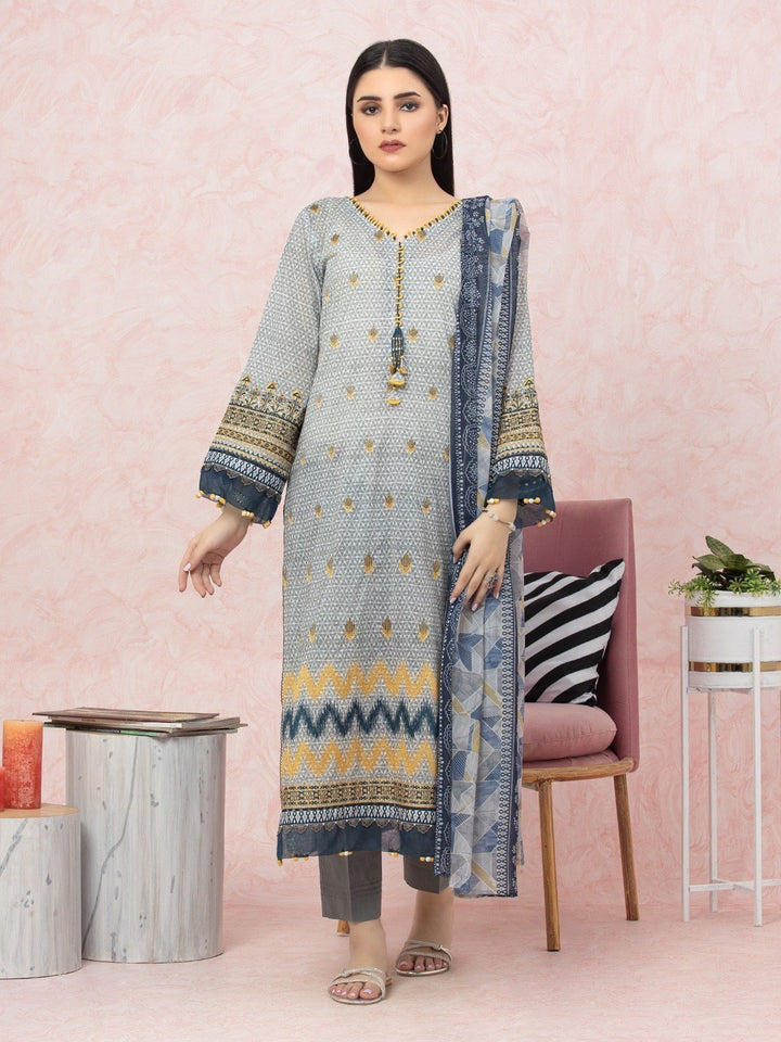 EWU22V1-26543 Unstitched Grey Embroidered Lawn 3 Piece