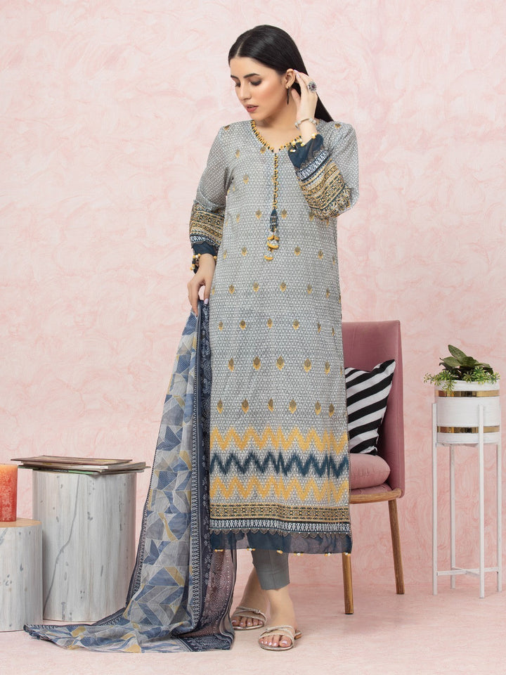 EWU22V1-26543 Unstitched Grey Embroidered Lawn 3 Piece