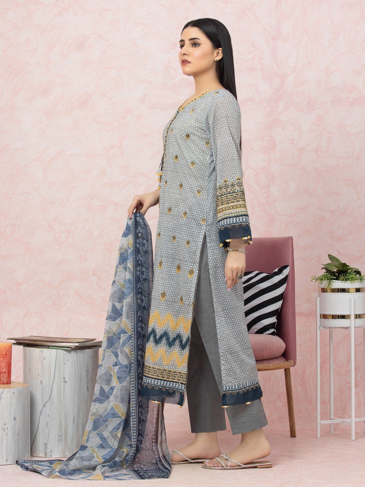 EWU22V1-26543 Unstitched Grey Embroidered Lawn 3 Piece