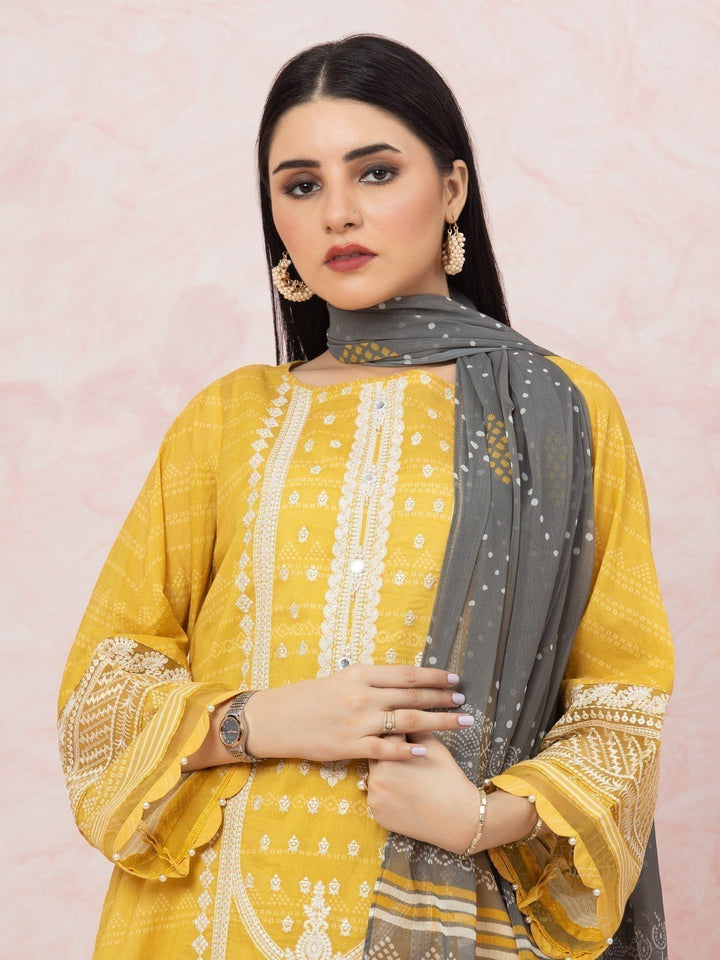 EWU22V1-26548 Unstitched Yellow Embroidered Lawn 3 Piece