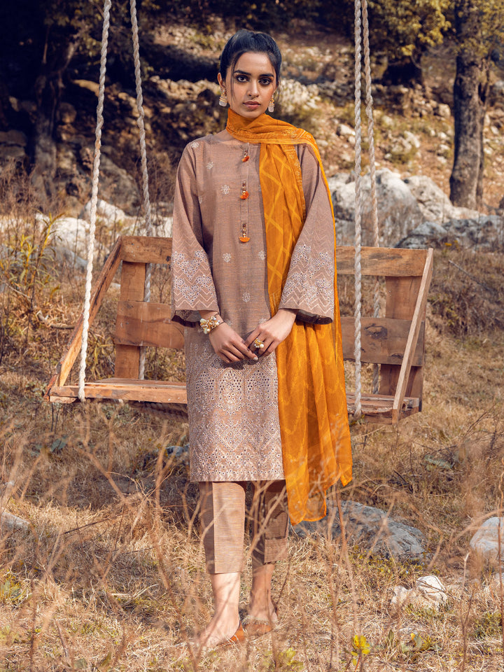EWU22V12-25008 Unstitched Fawn Embroidered Khaddar 3 Piece