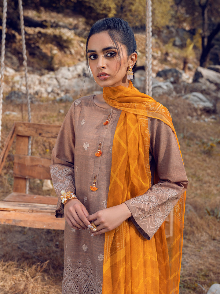 EWU22V12-25008 Unstitched Fawn Embroidered Khaddar 3 Piece