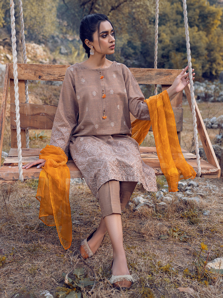 EWU22V12-25008 Unstitched Fawn Embroidered Khaddar 3 Piece