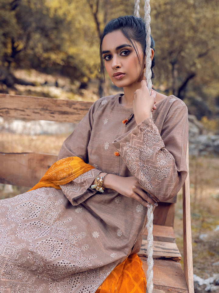 EWU22V12-25008 Unstitched Fawn Embroidered Khaddar 3 Piece