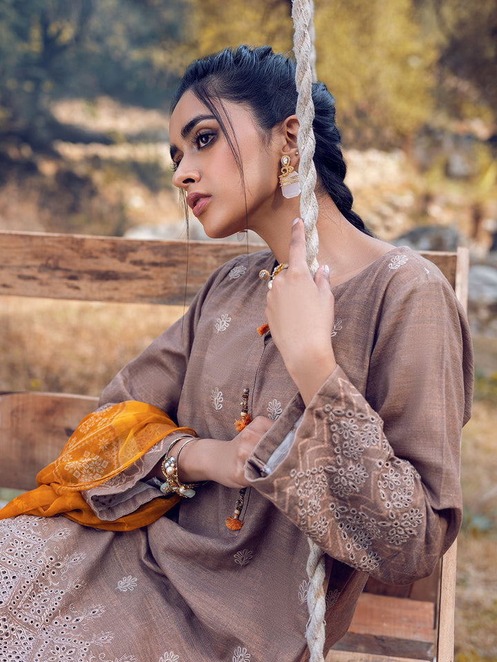 EWU22V12-25008 Unstitched Fawn Embroidered Khaddar 3 Piece