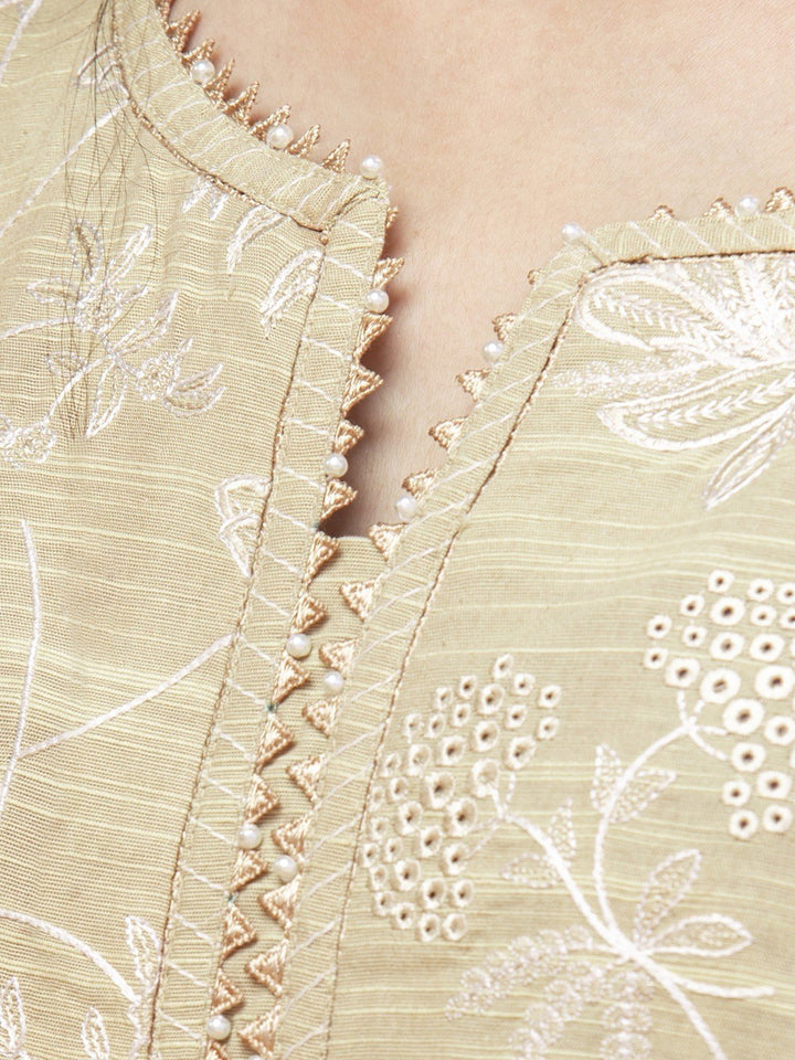 EWU22V17-26494 Unstitched Beige Embroidered Crosshatch 3 Piece