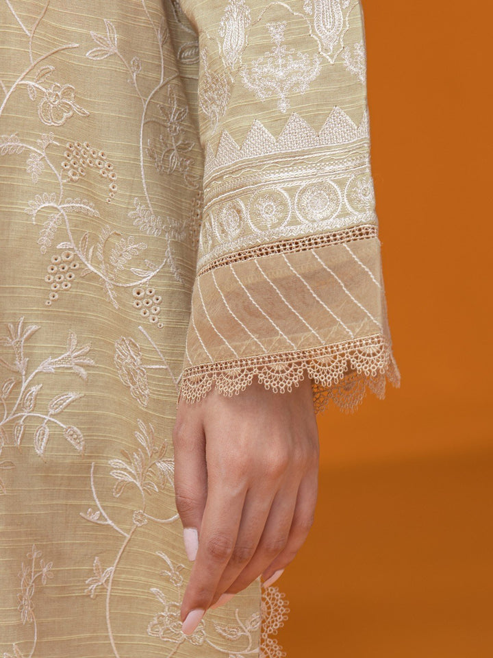 EWU22V17-26494 Unstitched Beige Embroidered Crosshatch 3 Piece