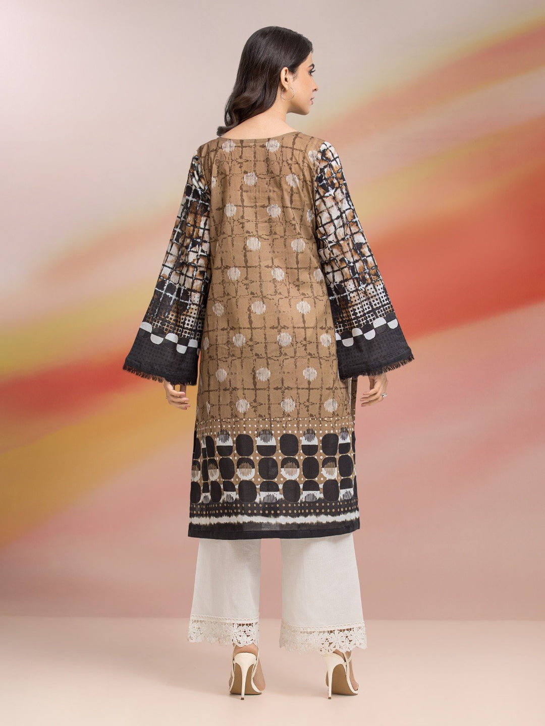 EWU23A1-28001S Unstitched Light Brown Printed Lawn 1 Piece