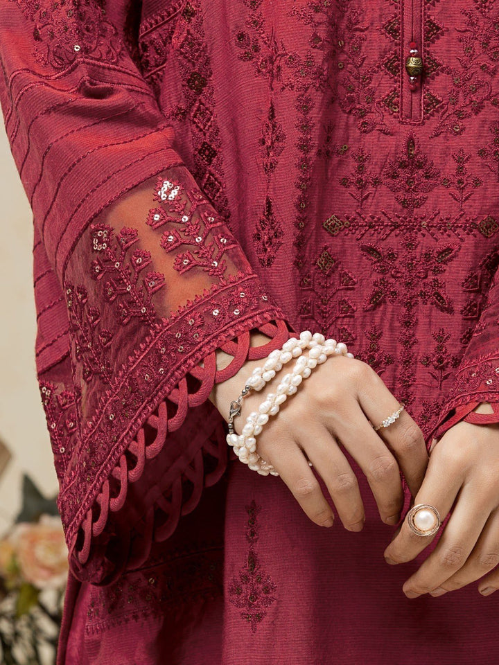 EWU23V16-26660 Unstitched Maroon Embroidered Raw Silk 3 Piece