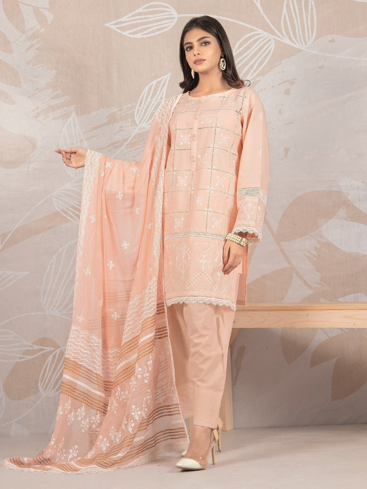 EWU23V7-23751 Unstitched Peach Embroidered Dobby 3 Piece
