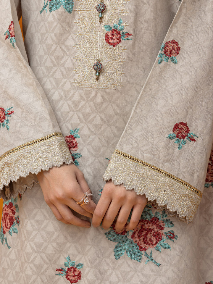EWU23V7-26625-3P Unstitched Light Beige Embroidered Dobby 3 Piece