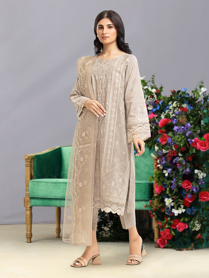 EWU23V7-26737-3P Unstitched Light Coffee Embroidered Dobby 3 Piece