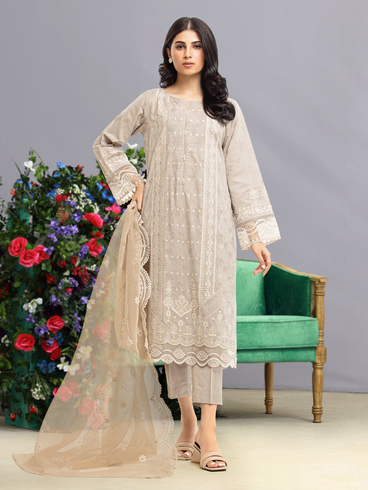 EWU23V7-26737-3P Unstitched Light Coffee Embroidered Dobby 3 Piece