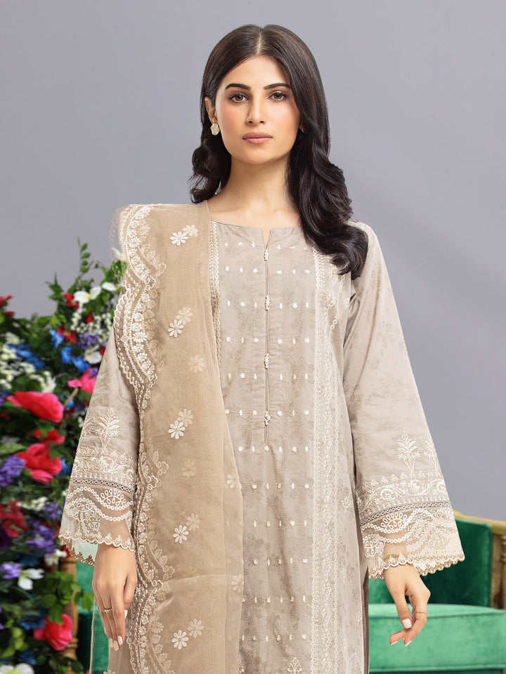 EWU23V7-26737-3P Unstitched Light Coffee Embroidered Dobby 3 Piece