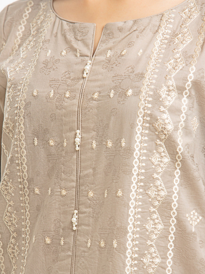 EWU23V7-26737-3P Unstitched Light Coffee Embroidered Dobby 3 Piece