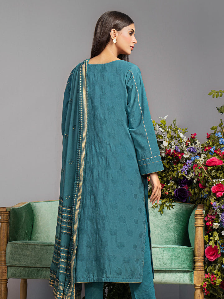 EWU23V7-26738-3P Unstitched Dark Teal Embroidered Dobby 3 Piece