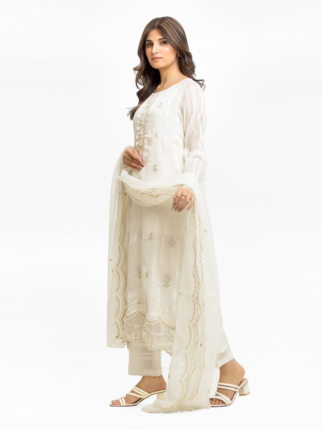 Pret 2Pc Embroidered Wrinkle Chiffon Shirt Dupatta - EWTKE23-69514SD