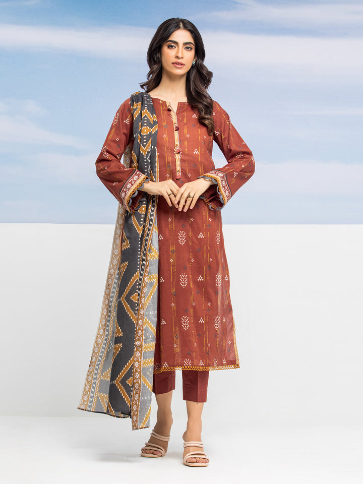 EWU24A1-28187-3P Unstitched Dark Rust Printed Lawn 3 Piece