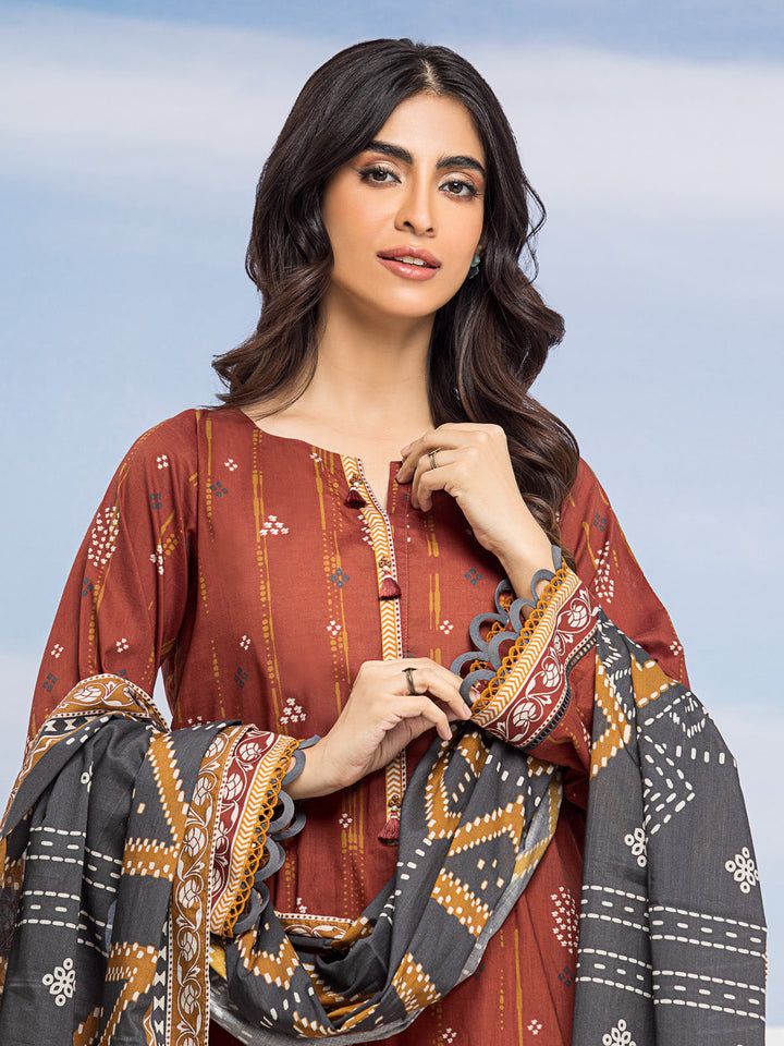 EWU24A1-28187-3P Unstitched Dark Rust Printed Lawn 3 Piece