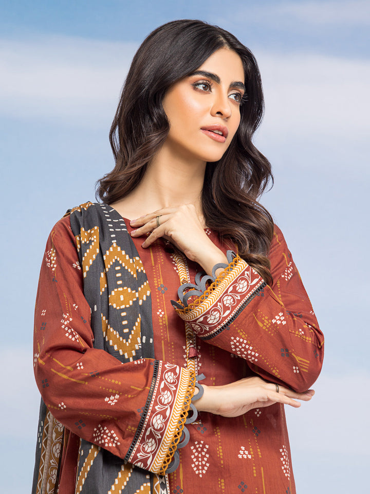 EWU24A1-28187-3P Unstitched Dark Rust Printed Lawn 3 Piece