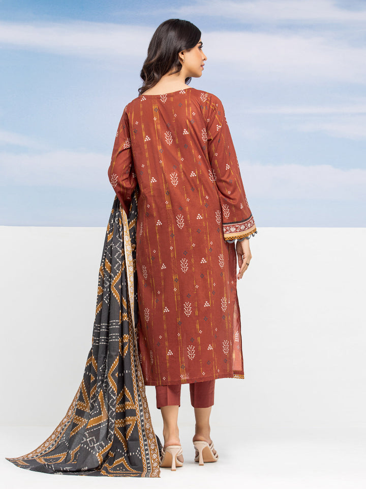 EWU24A1-28187-3P Unstitched Dark Rust Printed Lawn 3 Piece