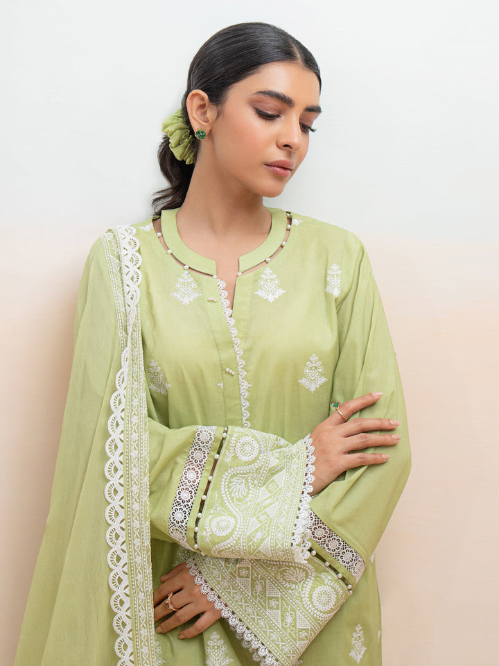 EWU24V2-28645-3P Unstitched Light Green Embroidered Cambric 3 Piece