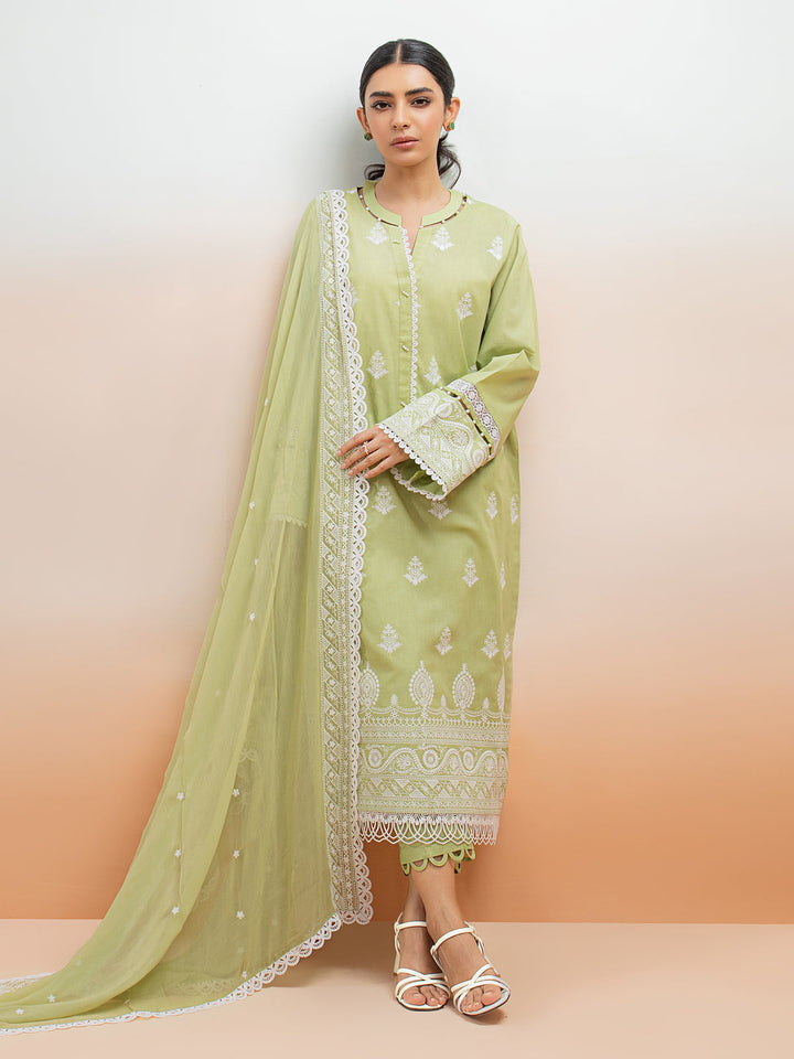 EWU24V2-28645-3P Unstitched Light Green Embroidered Cambric 3 Piece