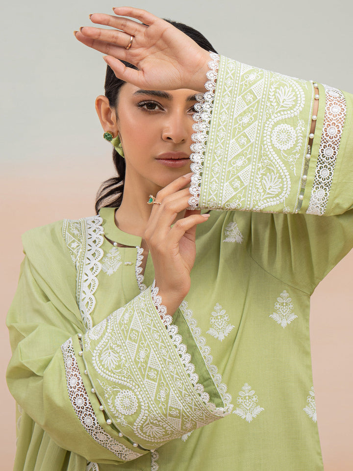 EWU24V2-28645-3P Unstitched Light Green Embroidered Cambric 3 Piece