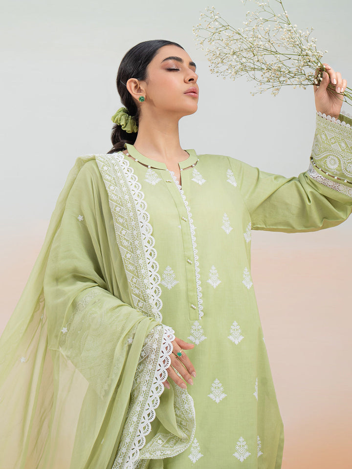EWU24V2-28645-3P Unstitched Light Green Embroidered Cambric 3 Piece