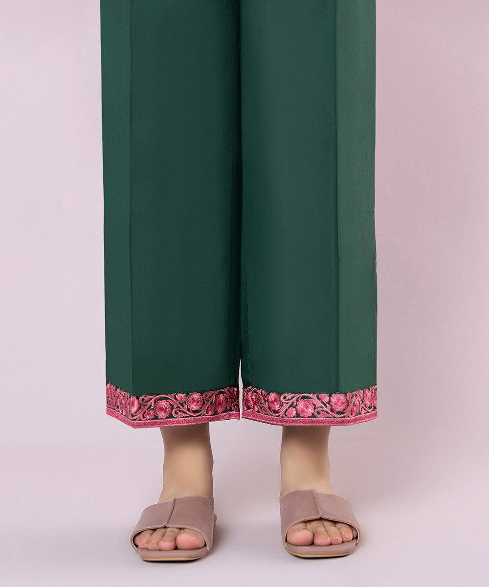 Embroidered Cambric Straight Pants