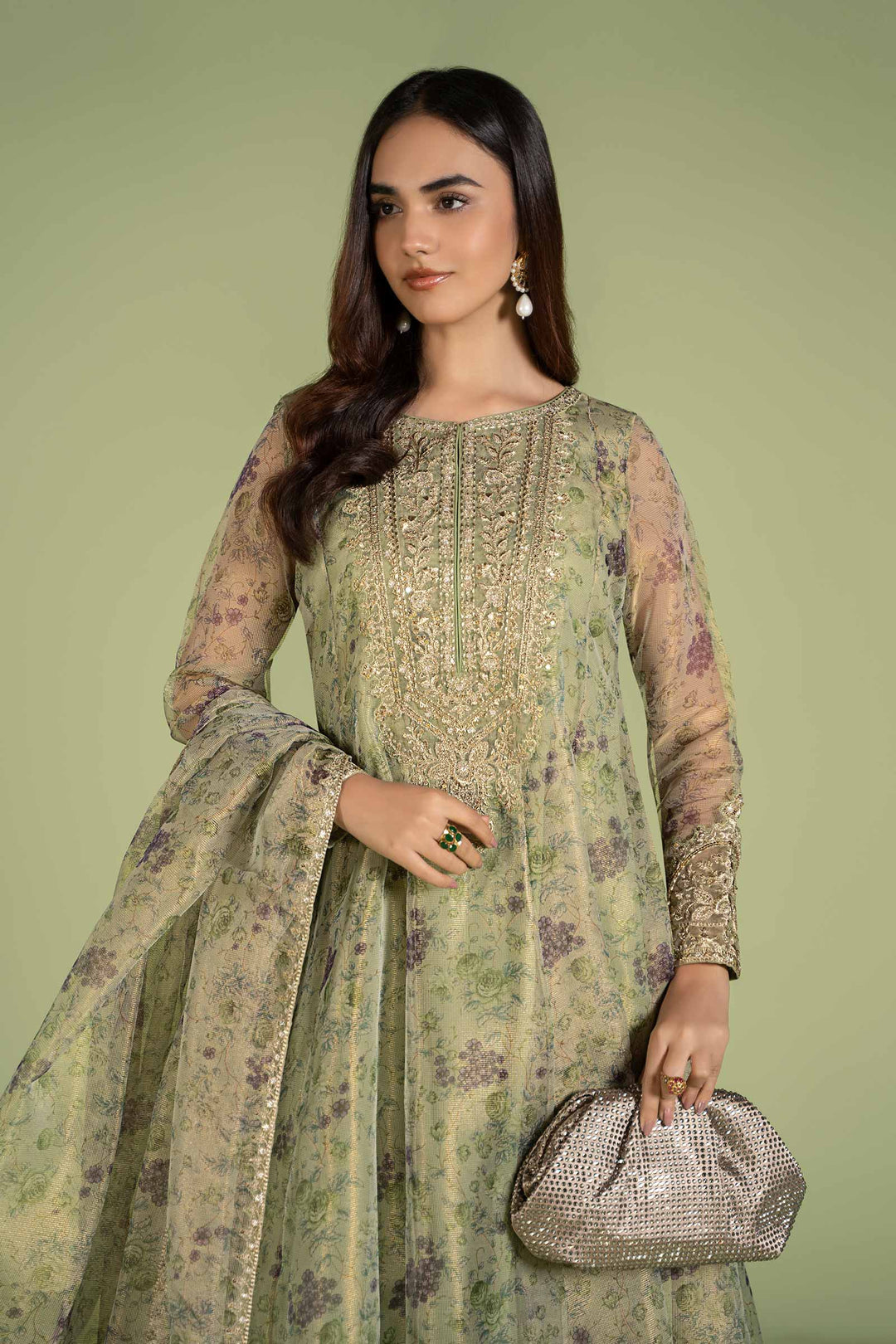 3 PIECE EMBROIDERED ORGANZA MASOORI NET SUIT | DW-EF24-65