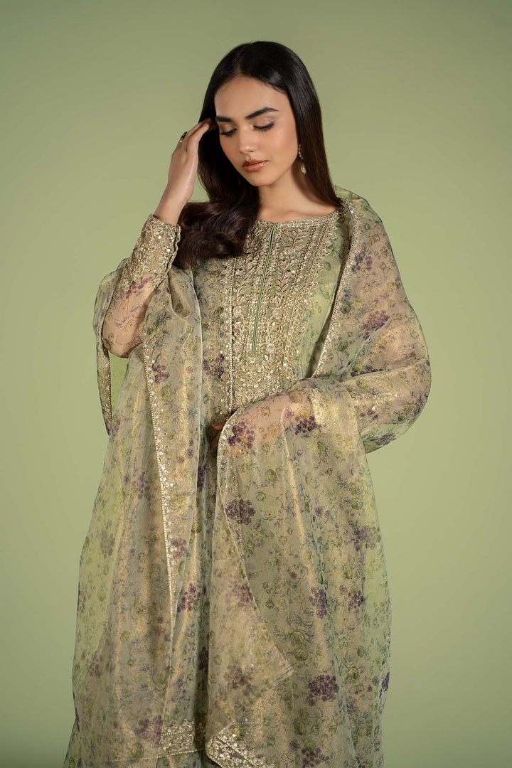 3 PIECE EMBROIDERED ORGANZA MASOORI NET SUIT | DW-EF24-65