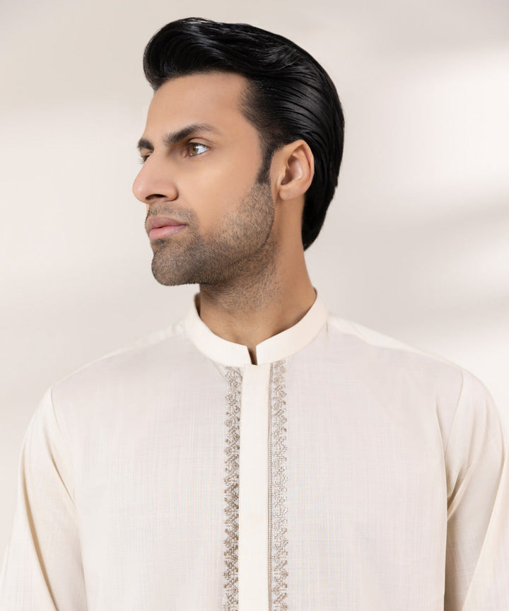 Embroidered Cotton Slub Kurta