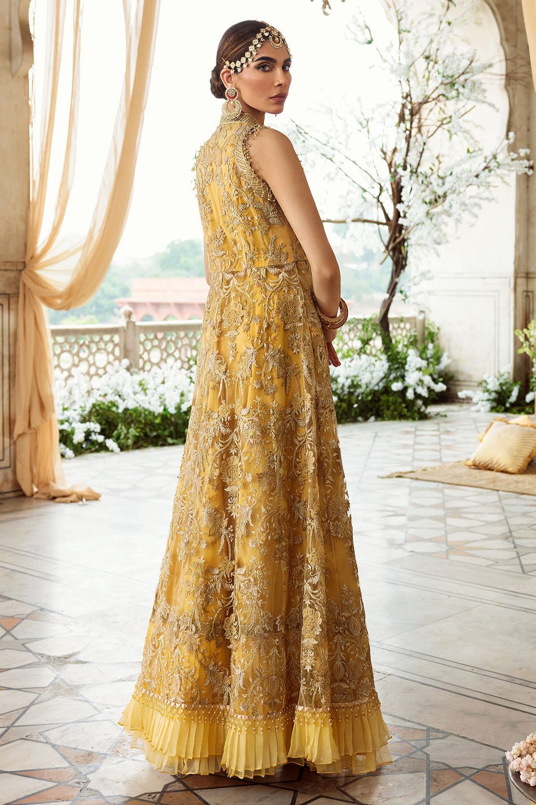 2780-YELLOW EMBROIDERED SILK NET FABRIC